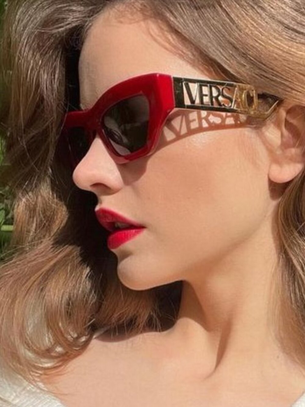 Versace VE4432U 538887 Sunglasses Red Cat Eye Frame, Grey Lenses